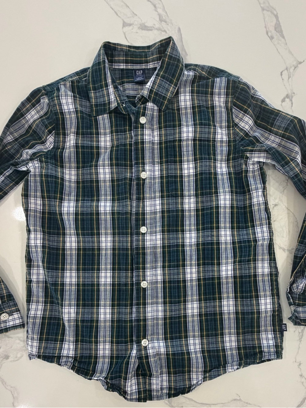 GAP Kids Boys Plaid Flannel Button Down Shirt Green White Size Large 10/12 - Picture 1 of 4